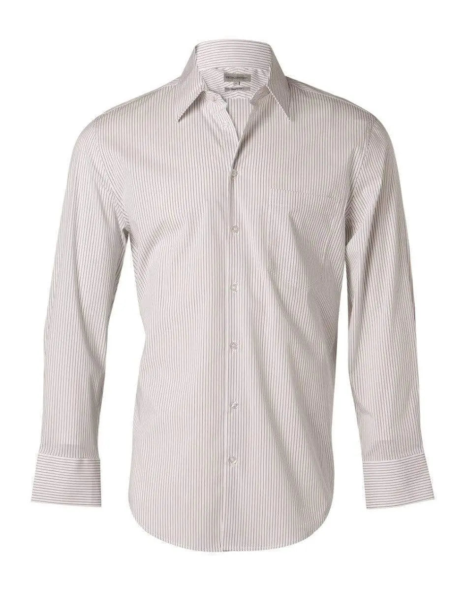 Benchmark Corporate Wear White/Grey / 40 BENCHMARK Men's Ticking Stripe Short Sleeve Shirt M7200S